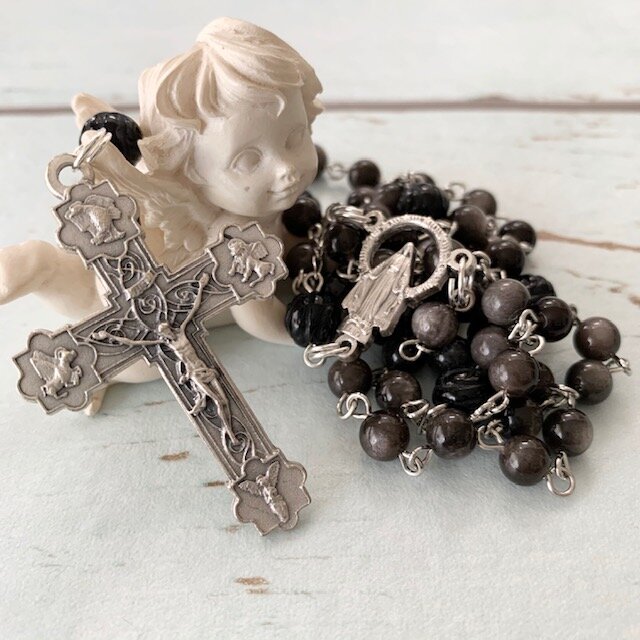 シルバーシャインオブシディアンのロザリオ