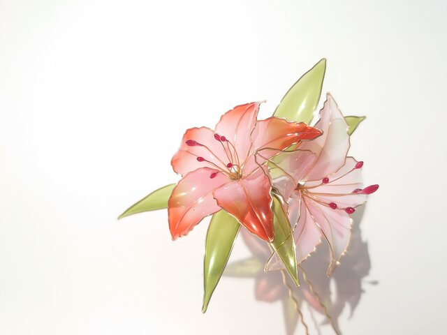 ツツジの髪飾り【朱・薄桃】の画像1枚目