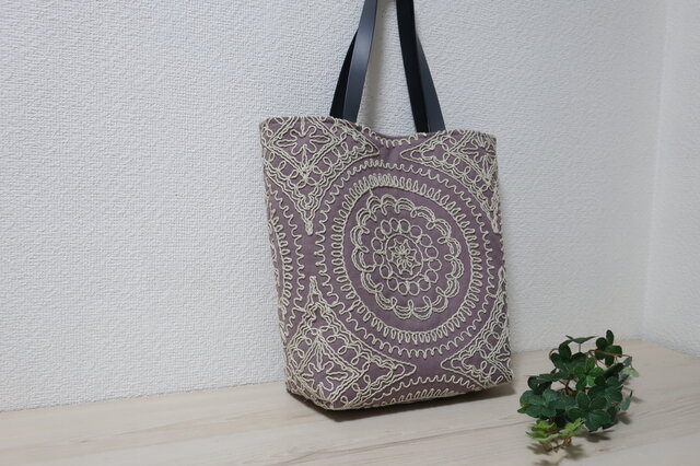 イギリスコード刺繍ハーフコットントートバックの画像1枚目
