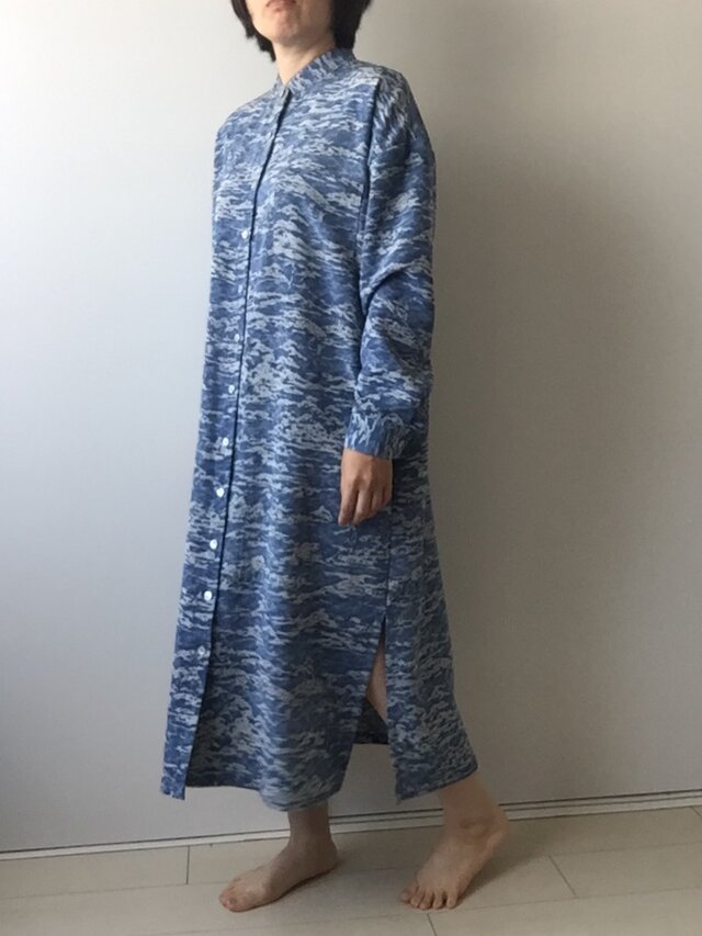 着物リメイク 海岸柄シャツワンピースの画像1枚目