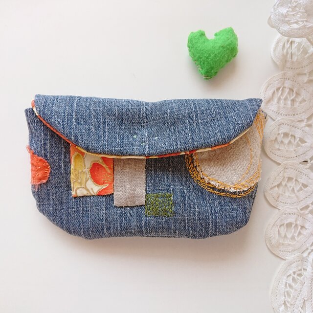 針音の聞こえる小物入れ*刺し子*ポーチ*パッチワーク  no.11