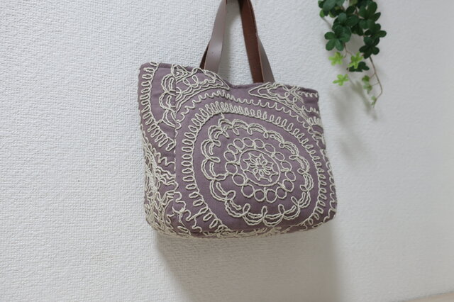 イギリスコード刺繍ハーフコットンシンプルトートバックの画像1枚目