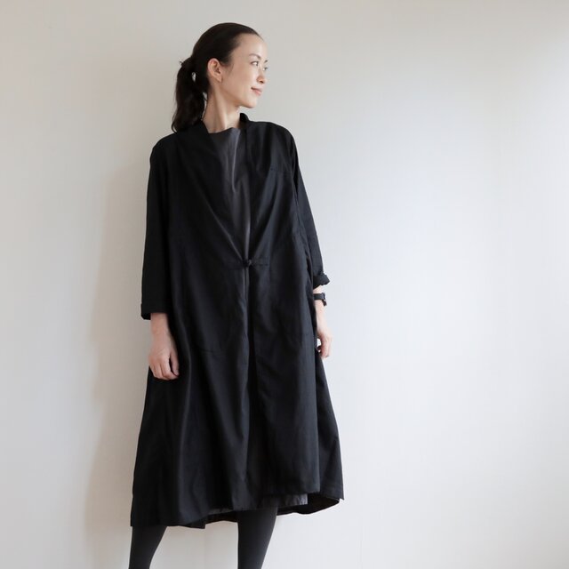 CHIAN long gown Linen cotton / blackの画像1枚目