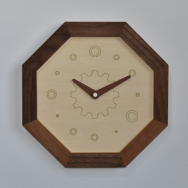 壁掛け八角時計　ウォールナット　視力検査時計　ランドルト環