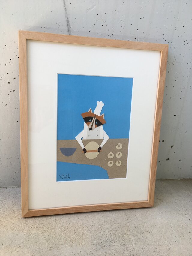 「アライグマのパン屋さん」原画 額装こみの画像1枚目