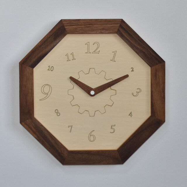 壁掛け八角時計　ウォールナット　数字
