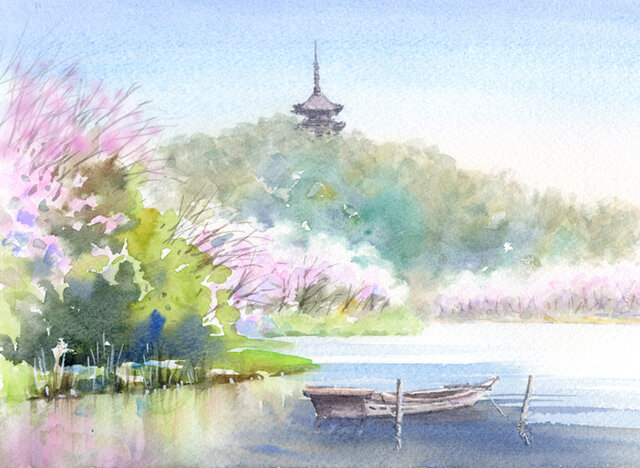 注文制作します 水彩画原画 三渓園の桜（＃431） | iichi 日々の暮らし