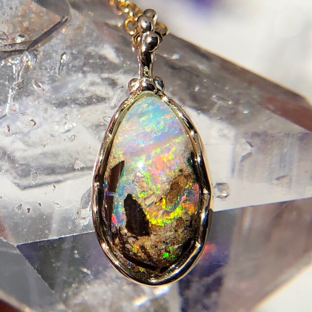 K10☆天然ボルダーオパールネックレス1.77ct☆オーストラリア・Yowah産の原石から磨いた1点もの!の画像1枚目