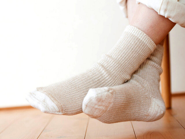 Organic Cotton アルパカ混ウエハースソックス【ベージュ】の画像1枚目