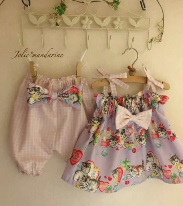 チュニックキャミソール＆スカートとかぼちゃパンツセット(ラブリーリトルキティン　パープル＆ピンク）