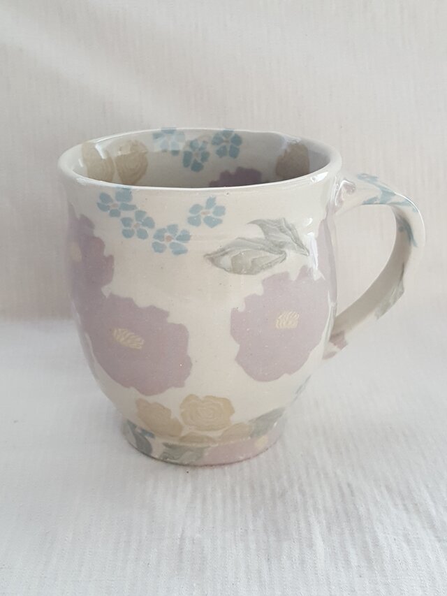 練り込み　牡丹薔薇  丸マグカップ　透明釉