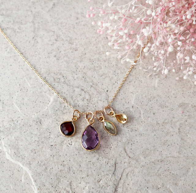 アメジストとガーネットの4チャームネックレスセット 金アレ対応