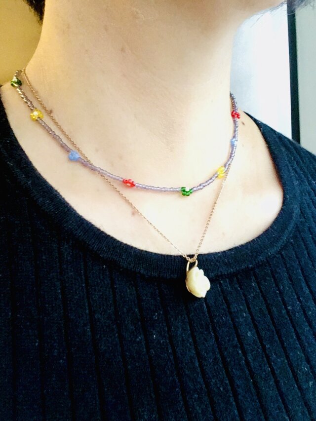 14kgf　シードビーズ　オハナネックレス　ブルーグレー