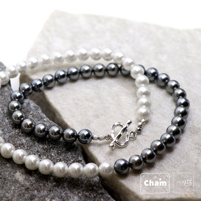 メンズパールネックレス 黒 白 50cm Iichi ハンドメイド クラフト作品 手仕事品の通販