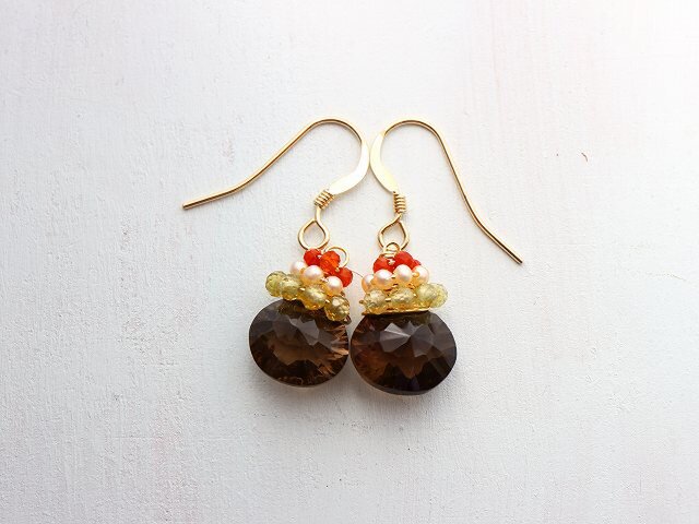 スモーキークォーツ＊コンケーブカット＊グロッシュラーガーネット