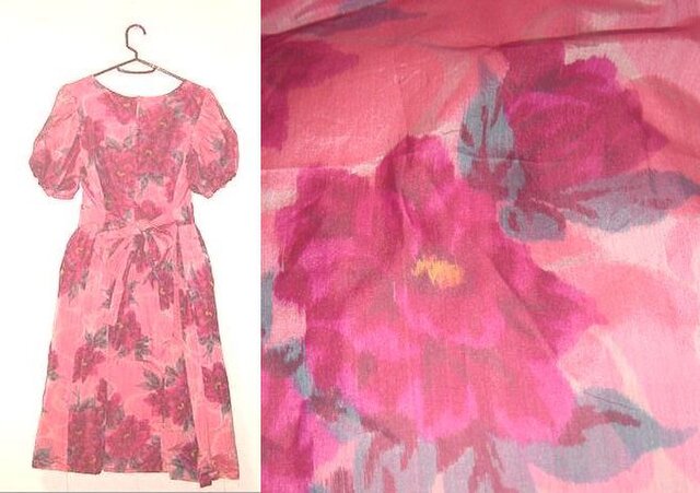 Sold Out着物リメイク♪牡丹が素敵な銘仙ワンピース♪ハンドメイド・花 