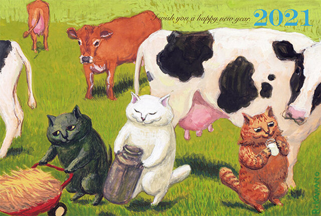 カマノレイコ 2021年賀状「牧場」2枚組 の画像1枚目
