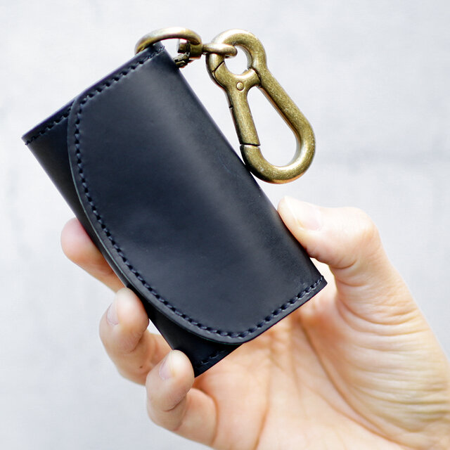 永久保証 ブッテーロレザー 栃木レザー カラビナ キーケース ＆ コインケース PAOLO ネイビー ヌメ革 イタリア