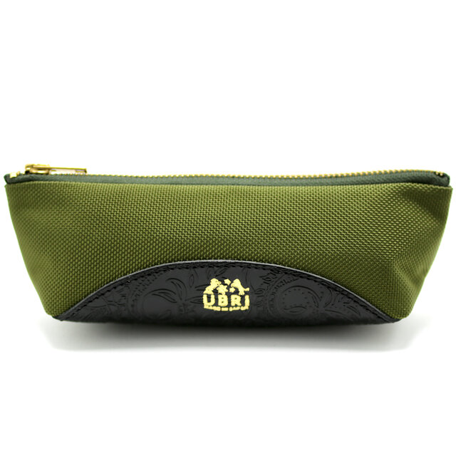 栃木レザー バリスティックナイロン ペンケース 革 大容量 おしゃれ メガネケース 筆箱 ポーチ プレゼント オリーブ×ブラック