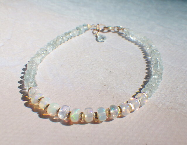 *14Kgf* Opal & Sea Bracelet プレシャスオパールとアクアマリンの画像1枚目
