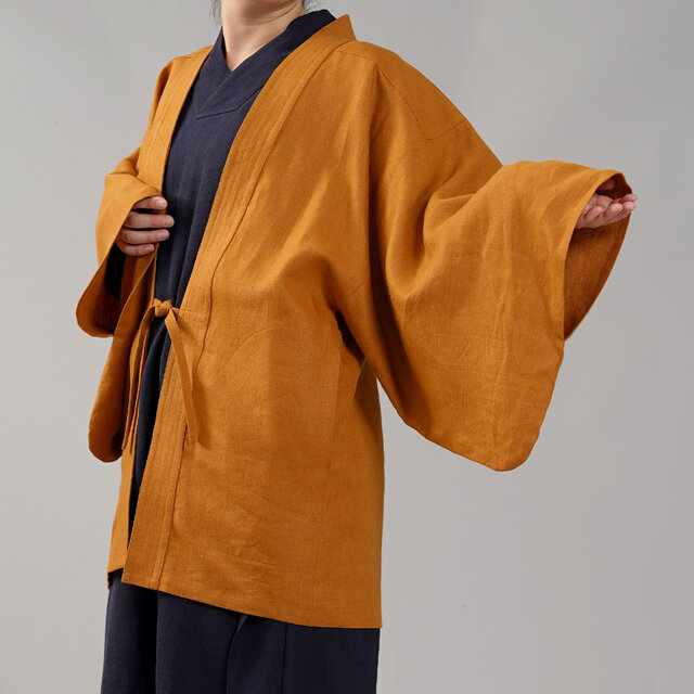 【wafu】中厚リネン羽織 男女兼用 和装 和服 リネン着物 kimono/山吹色 h037h-ybk2の画像1枚目