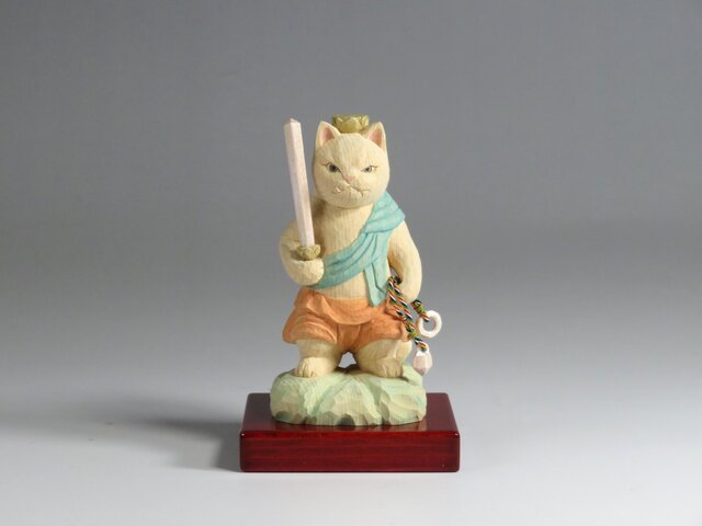 木彫り 立不動明王猫 猫仏2011 | iichi 日々の暮らしを心地よくする