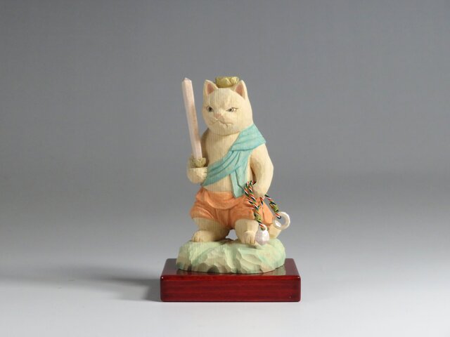 木彫り 立不動明王猫 猫仏2011 | iichi 日々の暮らしを心地よくする
