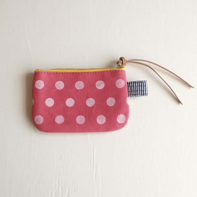 水玉 ポーチ S / 帆布 桃
