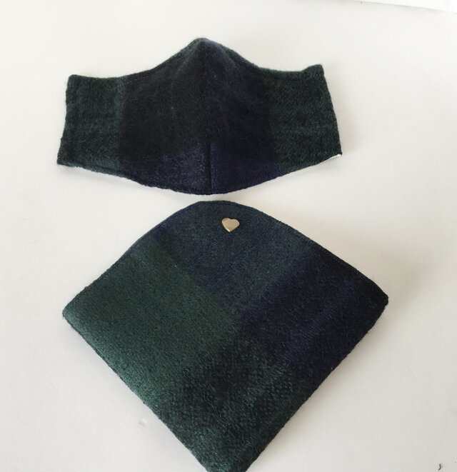 ウール　ブラックウオッチ　マスク&マスクケースセット　お揃い　