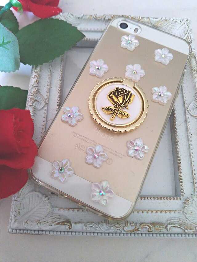 iPhoneケース Android スマホケース スマホリング 付き 金古美薔薇とフラワーパールの画像1枚目