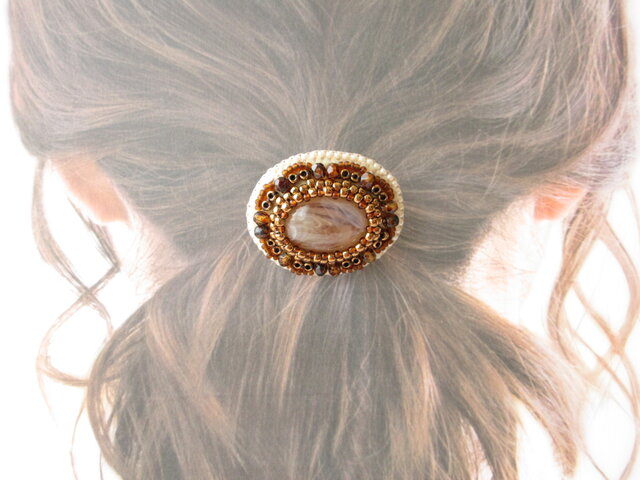 Hair accessory ヘアゴム カボション ビーズ刺繍(K0957)の画像1枚目