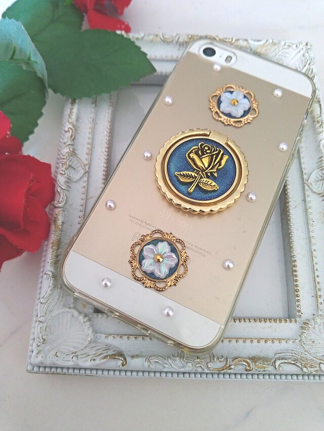 iPhoneケース Android スマホケース スマホリング 付き 金古美薔薇とフラワーパールの画像1枚目