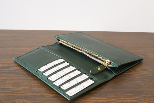 ロングウォレット グリーン 本革 姫路産アラバスタレザー 長財布