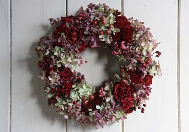 1.秋色水無月丸リース 生花】はなどんやキット/秋色みなづきのリース - 花材通販はなど