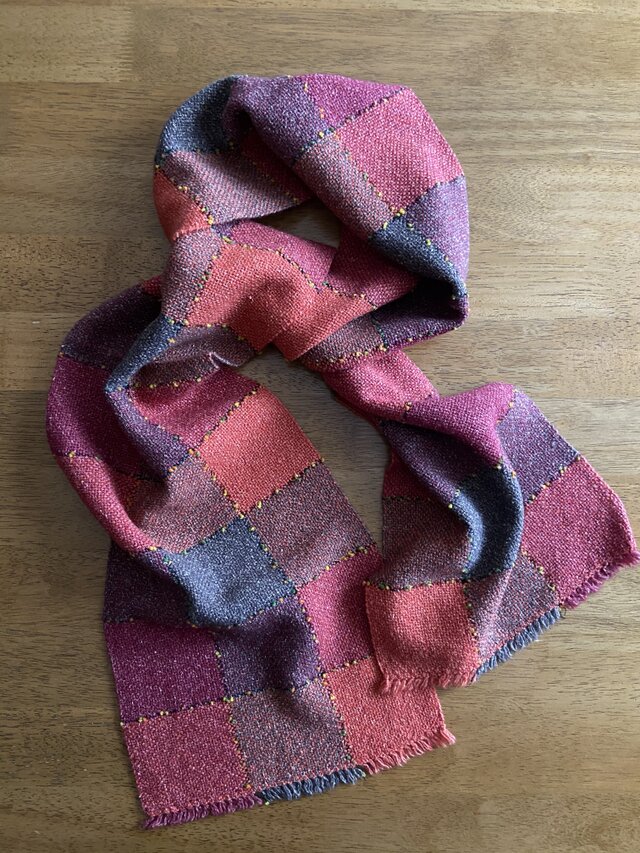 handwoven scarf (autumn color plaid) 秋色の手織りマフラー | iichi