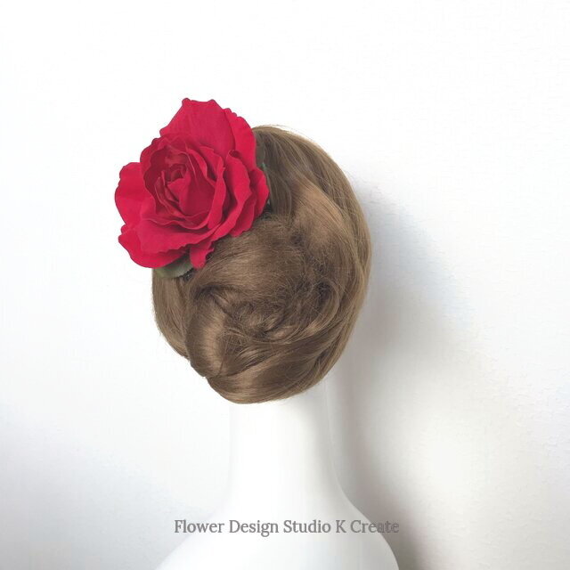 フラメンコ・ベリーダンス・発表会に♡ベロア調の赤い薔薇のヘア