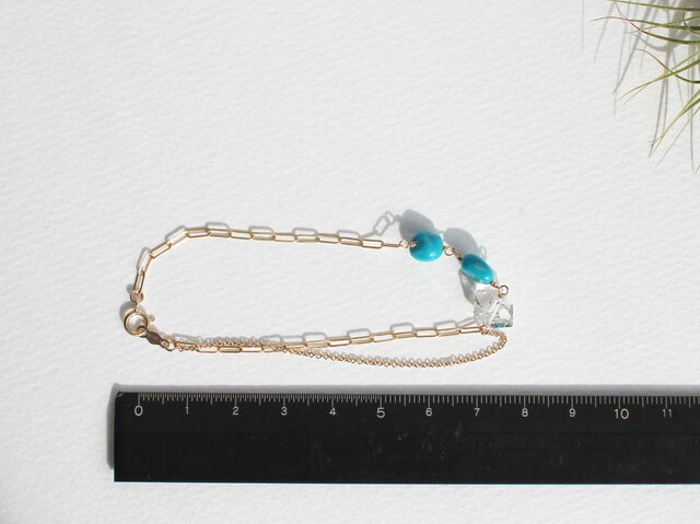 14kgfスリーピングビューティーターコイズブレスレット 14kgf】天然スリーピングビューティーターコイズとダイヤモンド