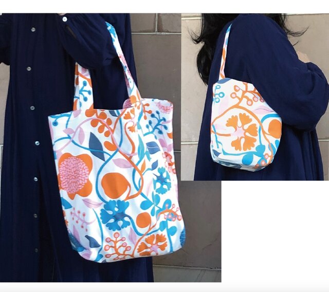 小さなバックになる コンパクトおかいものかばん フローラル受注製作の画像1枚目