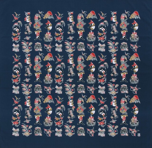 風呂敷 ふろしき 芹沢銈介 文字入四季文 紺 綿100% 130cm×130cmの画像1枚目