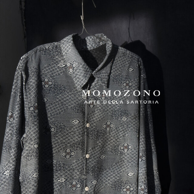 グレー花柄シャツ、シルク着物リメイク MOMOZONO original | iichi