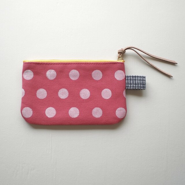 水玉 ポーチ M / 帆布 もも