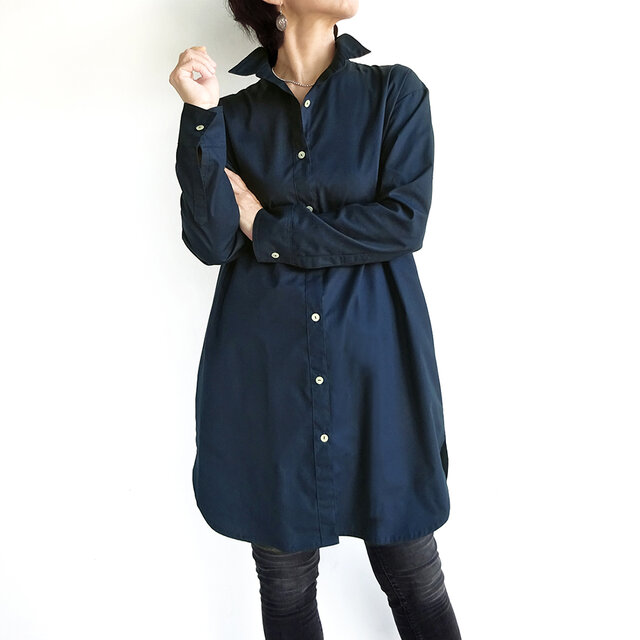 ロングシャツ（ネイヴィー）ーコットンポプリンー
