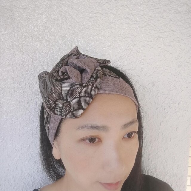 ヴィンテージきもの　ヘッドドレス　シックフラワー　ワイヤー入り ☆まきまきターバン