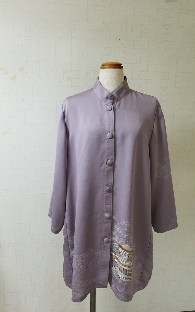 着物リメイク ロングシャツの画像1枚目