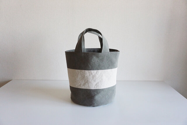 OVALTOTE - stripe - (M) / middlegray × ecruの画像1枚目