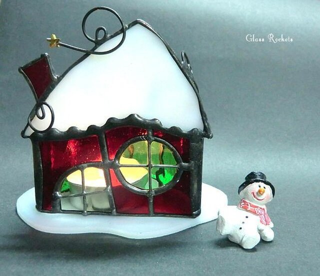 クリスマス サンタハウス キャンドル ランプ ステンドグラス | iichi