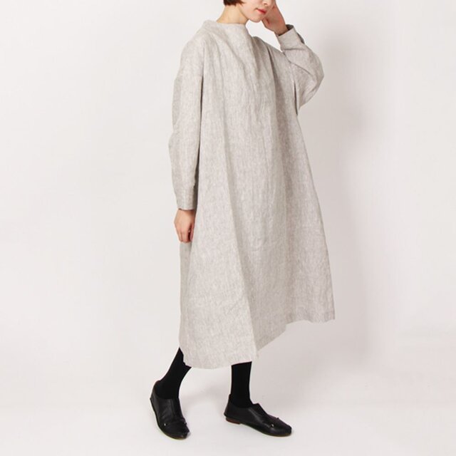 ９番手平織り前後２WAYモックネックワンピース(グレージュ)