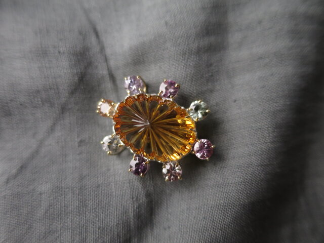 SV・K18 Citrine Sapphire Broochの画像1枚目