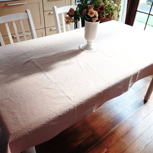 コットンワッシャー♪テーブルクロス 110cm×180cm サーモンピンク