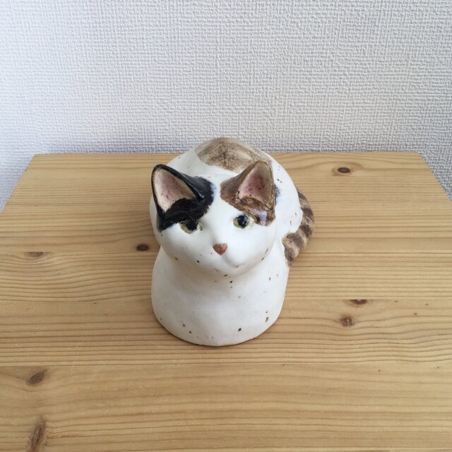 三毛猫 ネコ 陶芸 焼締 作家物 香炉 ハンドクラフト 焼物 - 工芸品
